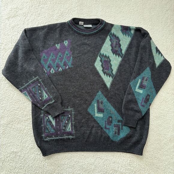 Cambio Other - Vintage Cambio Italia Geometric Wool Crewneck Sweater Made In Italy L XL 80s 90s